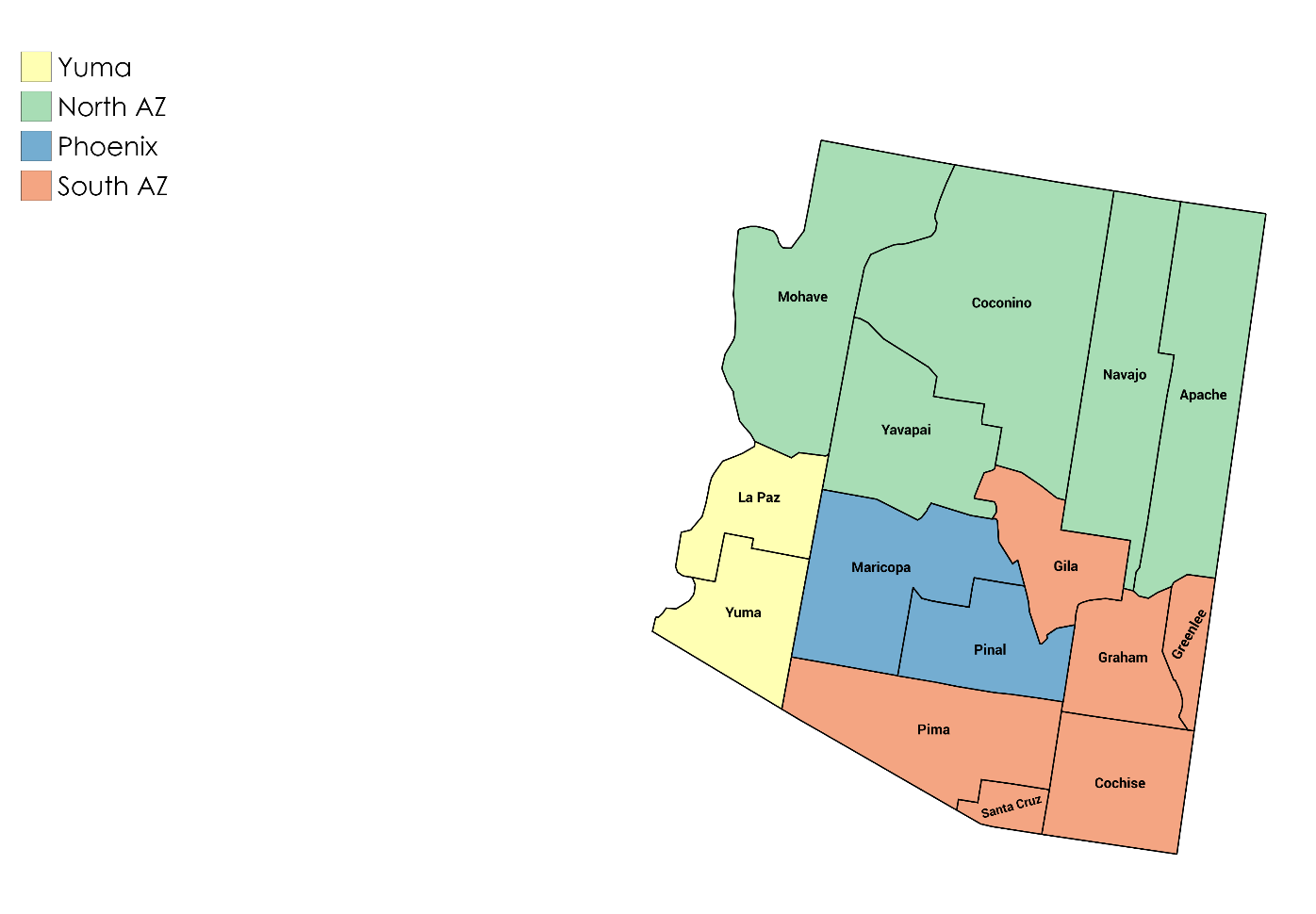 Map of Arizona romaine growing regions