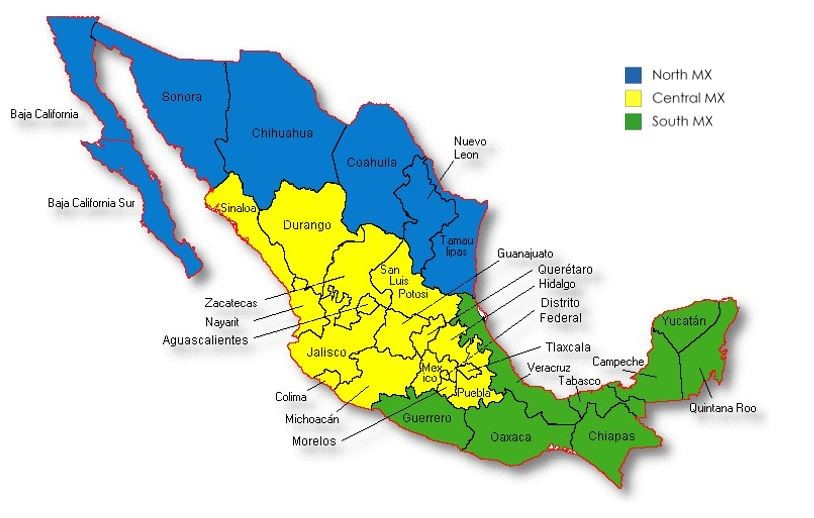 Map of Mexico romaine growing regions