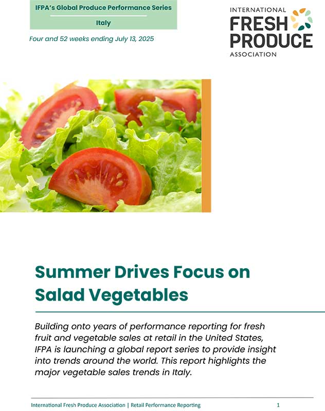Cover of a report titled "Summer Drives Focus on Salad Vegetables," featuring an image of lettuce and tomato slices.