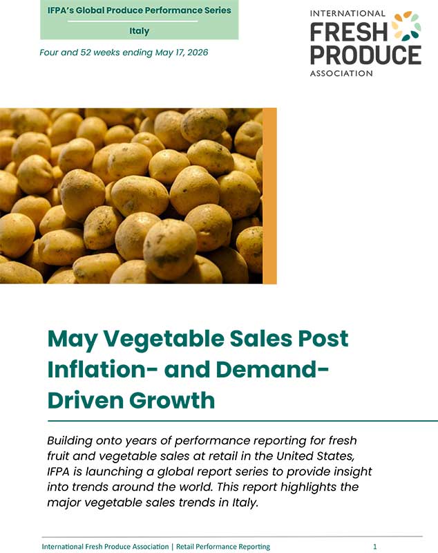 Report cover titled “May Vegetable Sales Post Inflation- and Demand-Driven Growth,” featuring a close-up image of potatoes.
