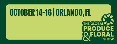 Green email signature for the Global Produce & Floral Show, detailing dates and location.