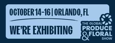 Email signature for "The Global Produce & Floral Show," with event dates October 14-16 in Orlando, FL.
