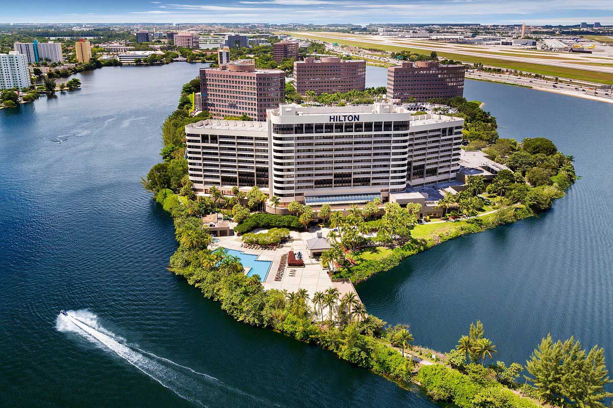 Areal view of the Hilton Miami Blue Lagoon.