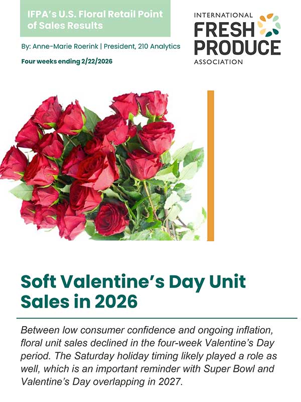 A graphic with red roses and text about Valentine's Day floral sales by the International Fresh Produce Association.