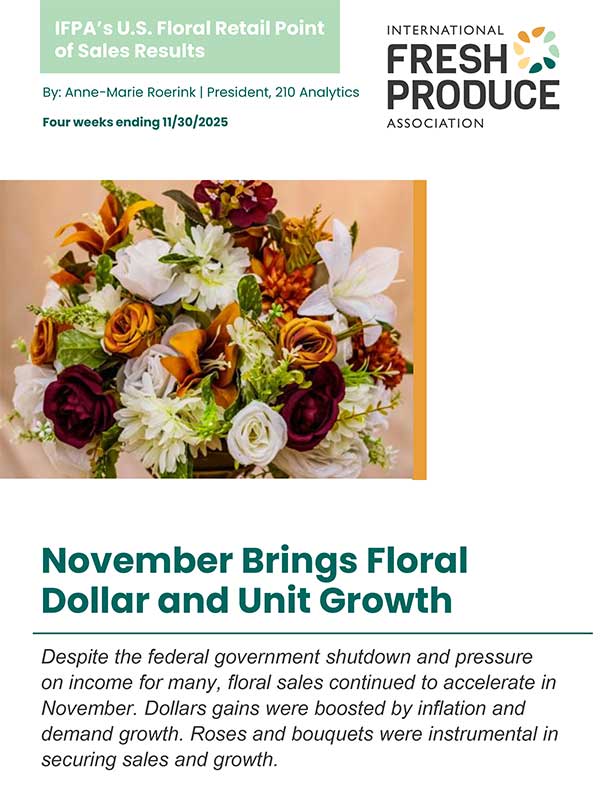 A flyer showing floral sales growth, featuring a colorful flower bouquet and IFPA branding.