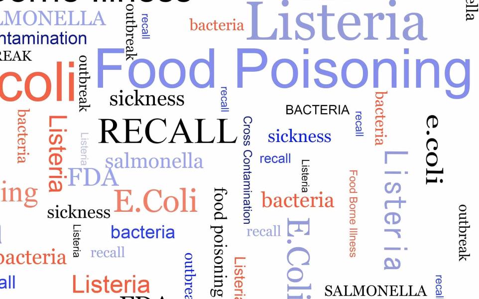 Food poisoning related terms, salmonella, e coli etc, in a word cloud