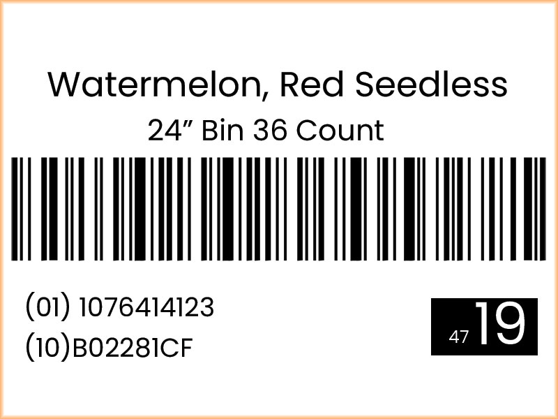 Barcode for bin of red seedless watermelon