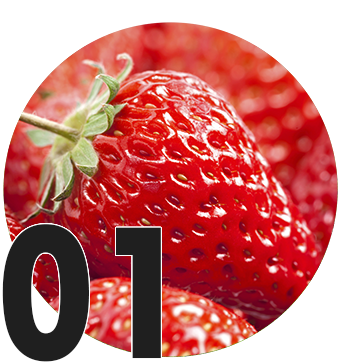 Circle icon for the number 01 with strawberry background
