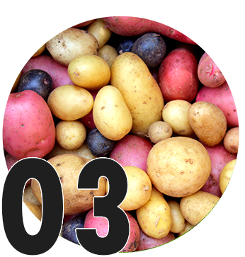 Circle icon for number 03 with potato background