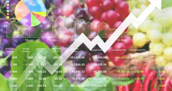 Economic investment successful on Agricultural product analysis report to stock market with data and graph background.