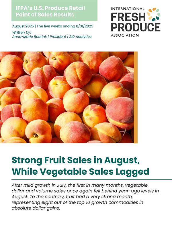 Report cover with peaches and text about produce sales in August 2025.