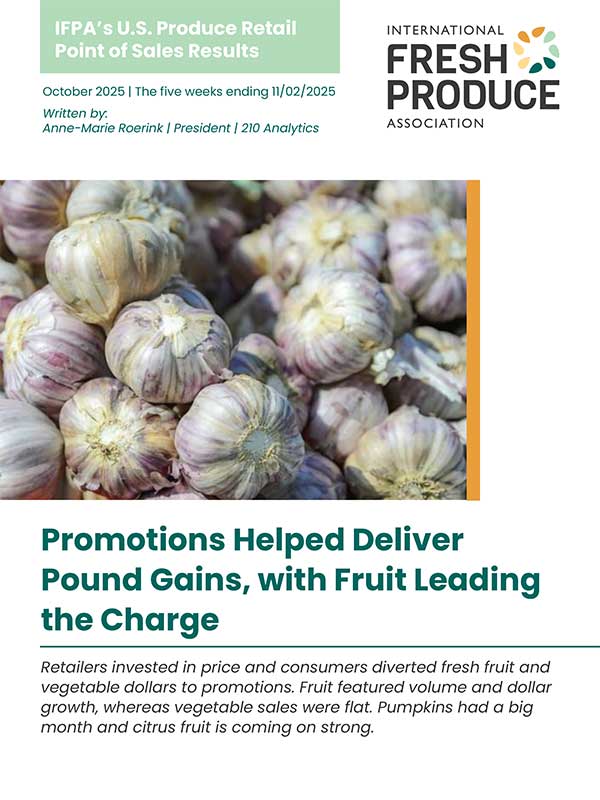 Page from a produce sales report featuring garlic bulbs and sales insights.